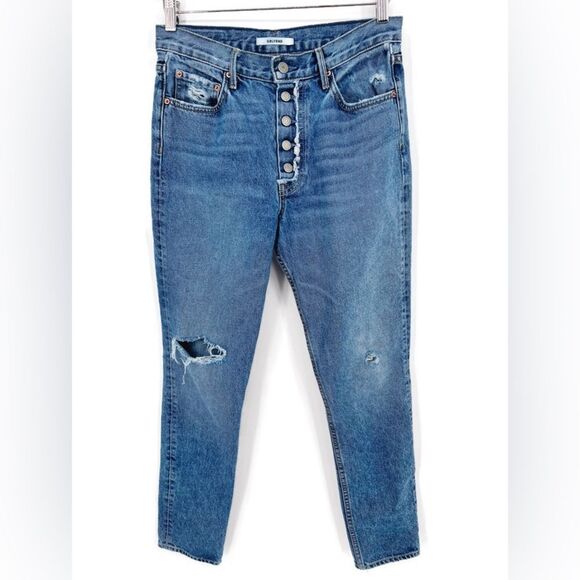 GRLFRND Denim - Grlfrnd Karolina High-Rise Distressed Denim Jeans Button Fly Sz 28